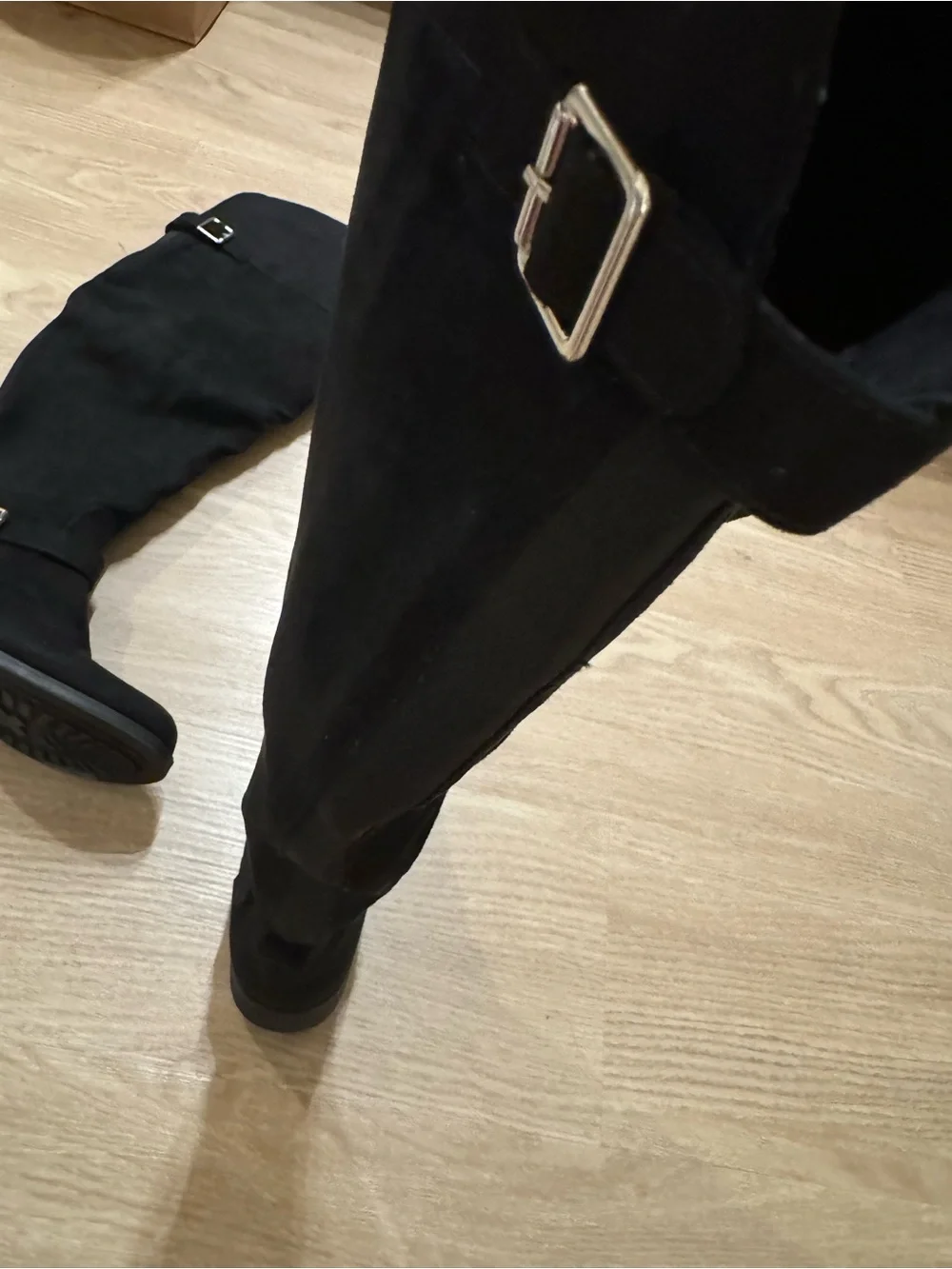 Sun + Stone Black Over-the-Knee Buckle Boots